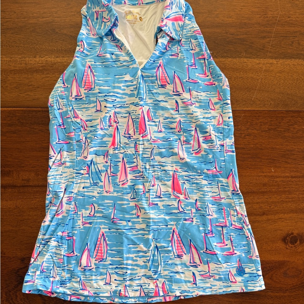 Lilly Pulitzer Blue & Pink Sailboat Polo Tank